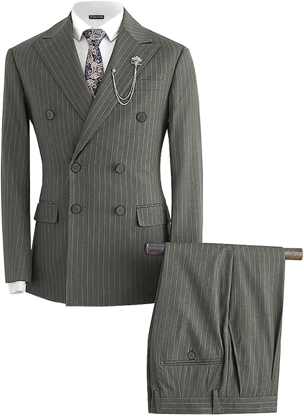 Striped Double Breasted Suit for Men Mens Suits 2 Piece Double Breasted Suit Men Classic Fit Peak Lapel