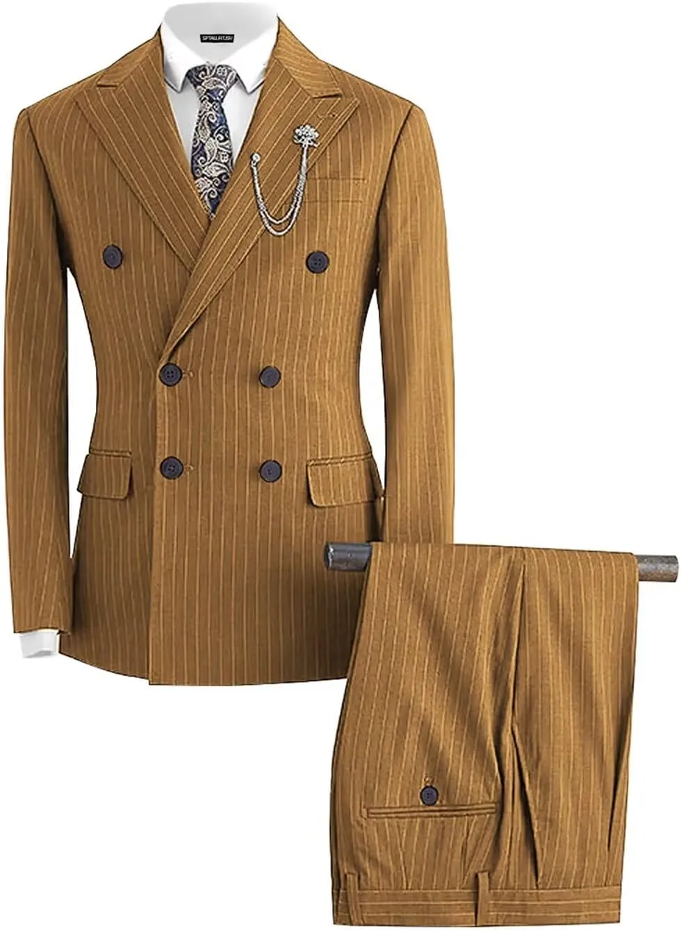 Striped Double Breasted Suit for Men Mens Suits 2 Piece Double Breasted Suit Men Classic Fit Peak Lapel