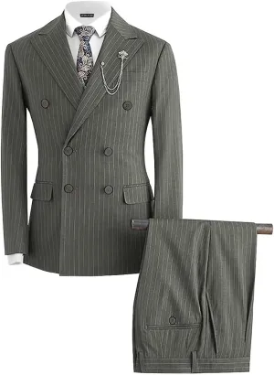 Striped Double Breasted Suit for Men Mens Suits 2 Piece Double Breasted Suit Men Classic Fit Peak Lapel
