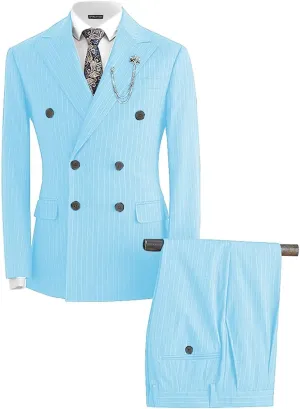 Striped Double Breasted Suit for Men Mens Suits 2 Piece Double Breasted Suit Men Classic Fit Peak Lapel