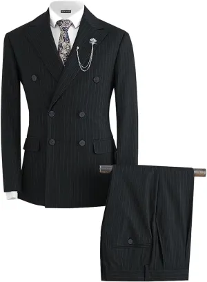 Striped Double Breasted Suit for Men Mens Suits 2 Piece Double Breasted Suit Men Classic Fit Peak Lapel