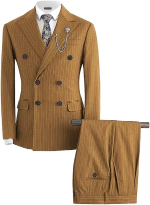 Striped Double Breasted Suit for Men Mens Suits 2 Piece Double Breasted Suit Men Classic Fit Peak Lapel