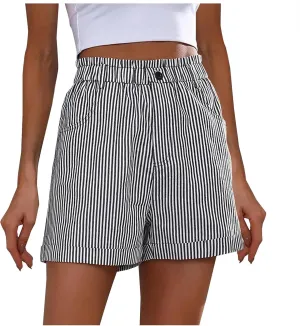 Striped Shorts for Women Inch Inseam Cotton Linen Stretchy Lounge Shorts Comfy Lounge Baggy Shorts with Pockets