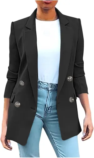 Suit Jackets for Women 2024 Trendy Casual Open Front Long Sleeve Outfits Business Office Work Double Breasted Blazers