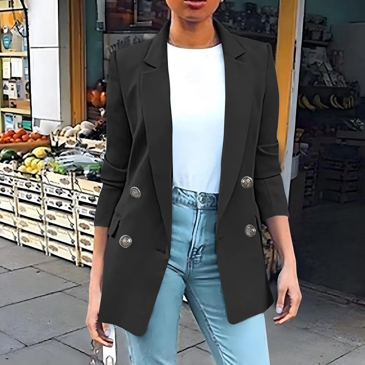 Suit Jackets for Women 2024 Trendy Casual Open Front Long Sleeve Outfits Business Office Work Double Breasted Blazers