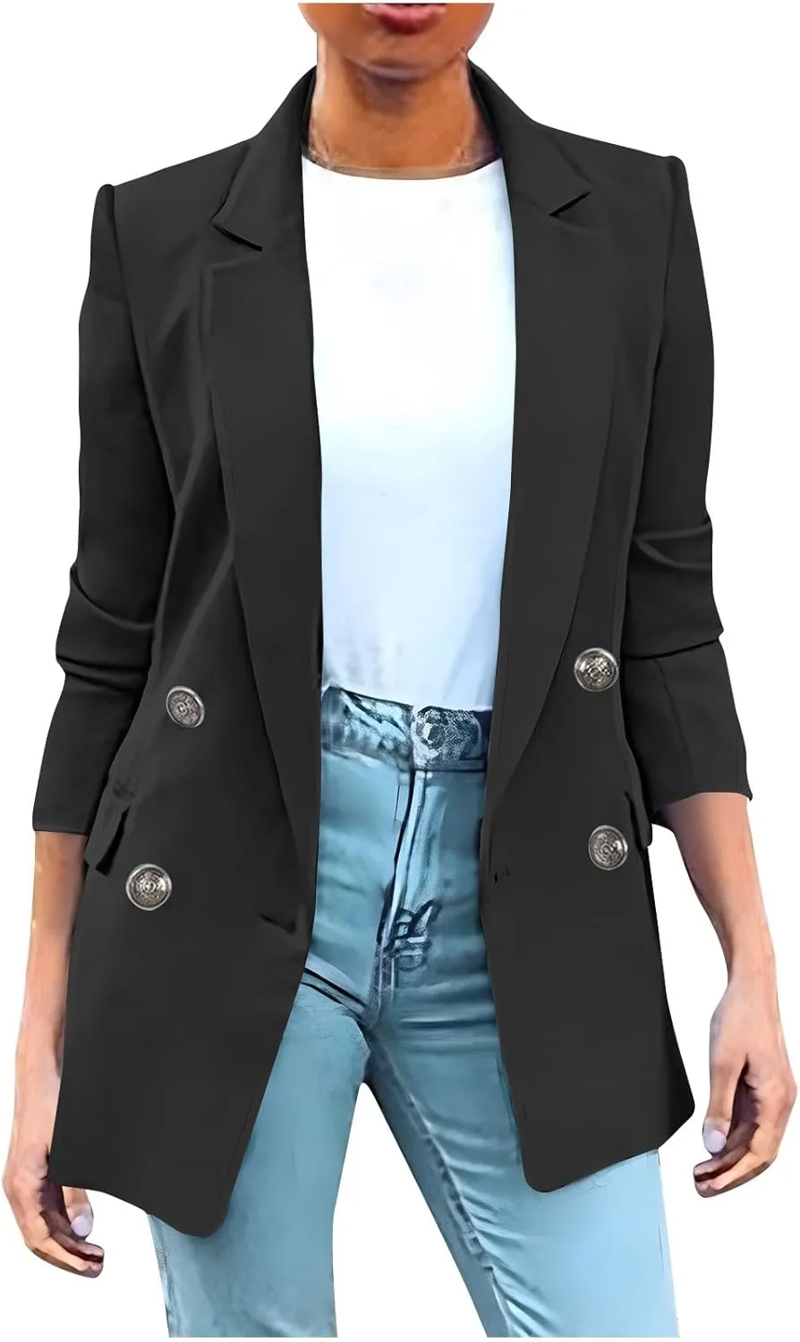 Suit Jackets for Women 2024 Trendy Casual Open Front Long Sleeve Outfits Business Office Work Double Breasted Blazers
