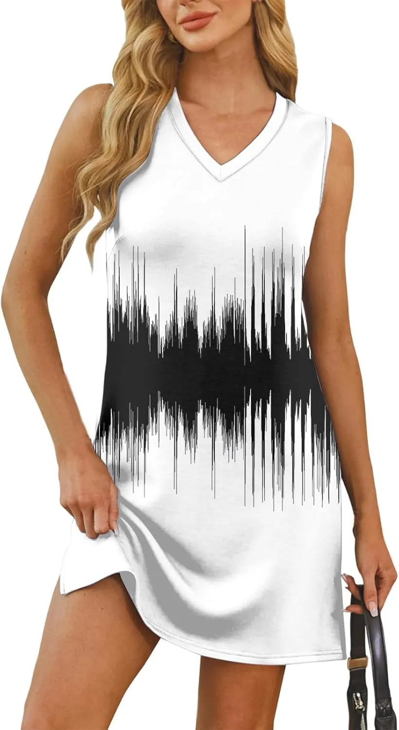 Summer Dresses for Women 2025 Casual V Neck Sleeveless Sundresses Color Block Printed Tank Beach Dresses with Split