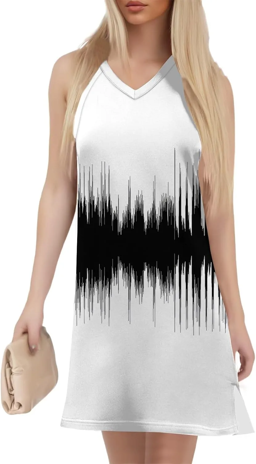 Summer Dresses for Women 2025 Casual V Neck Sleeveless Sundresses Color Block Printed Tank Beach Dresses with Split