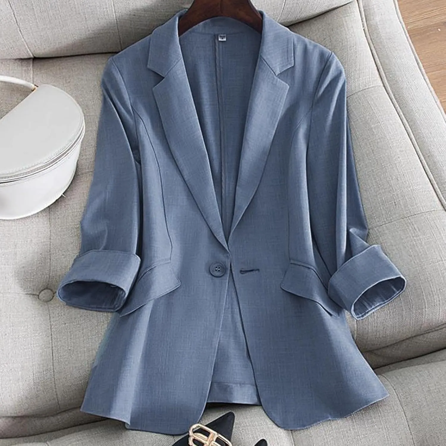 Summer Linen Blazers for Women 2025 Trendy Lightweight Casual One Button Work Jackets Thin Shirts Blazer with Pockets