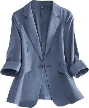 Summer Linen Blazers for Women 2025 Trendy Lightweight Casual One Button Work Jackets Thin Shirts Blazer with Pockets
