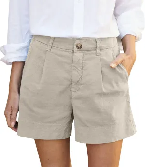 Summer Linen Shorts for Women Trendy 2025 Casual High Waisted Chino Short Wide Leg Bermuda Shorts with Pockets