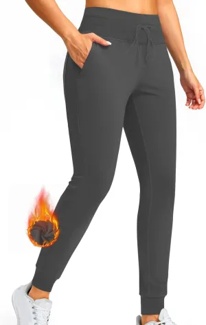 TANGNADE Fleece Lined Joggers Women High Waist Warm Pants Running Thermal Sweatpants Winter Athletic Hiking Sweat Pants