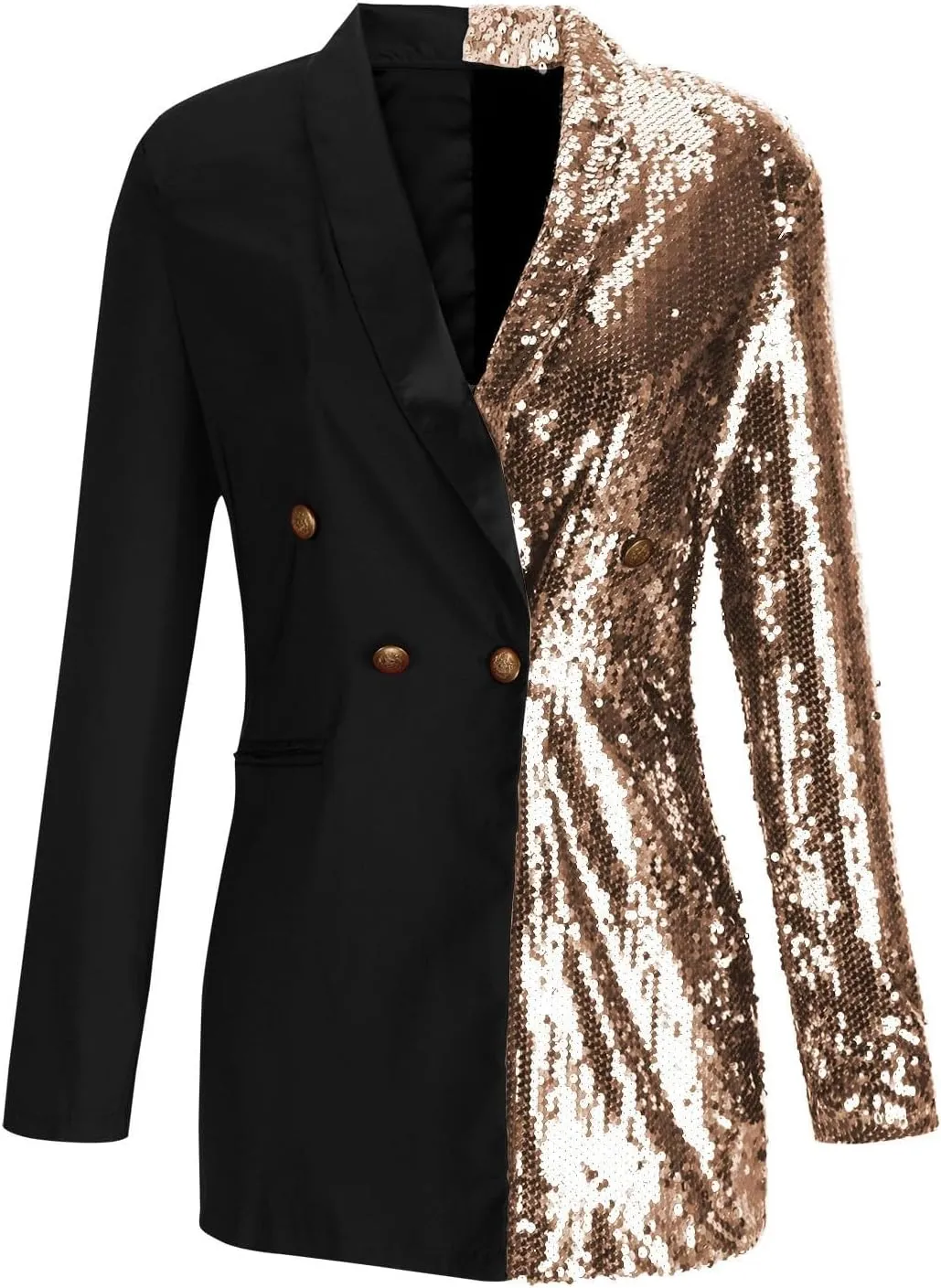 Trendy Sequin Blazer for Women Sexy Deep V Button Down Long Sleeve Jackets Elegant Color Block Slim Fit Party Jacket