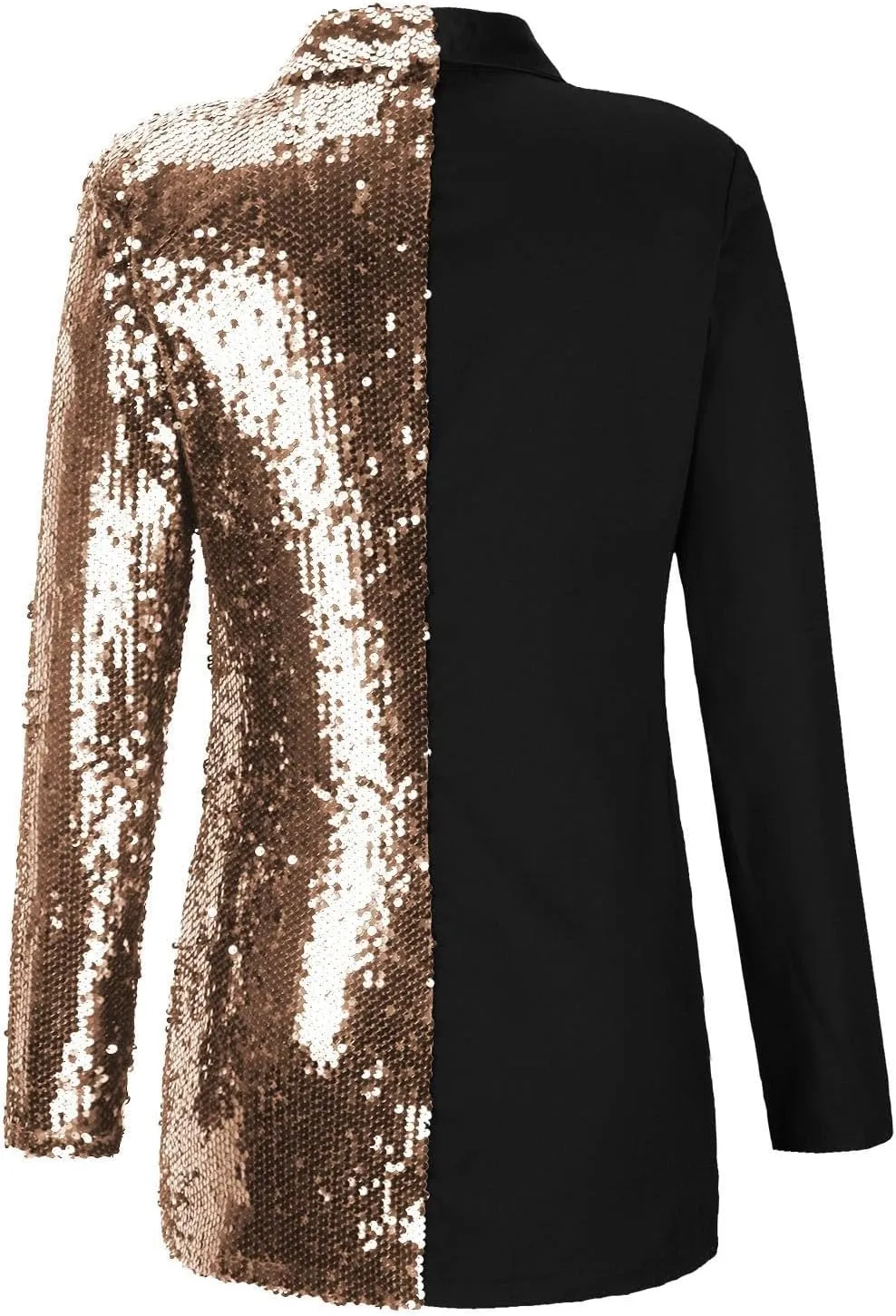 Trendy Sequin Blazer for Women Sexy Deep V Button Down Long Sleeve Jackets Elegant Color Block Slim Fit Party Jacket