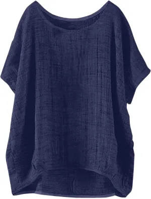 Trendy Ventilate Comfy Solid Color Shirts Tops for Women Casual Summer Short Sleeve Crewneck Loose Top 2025 Basic
