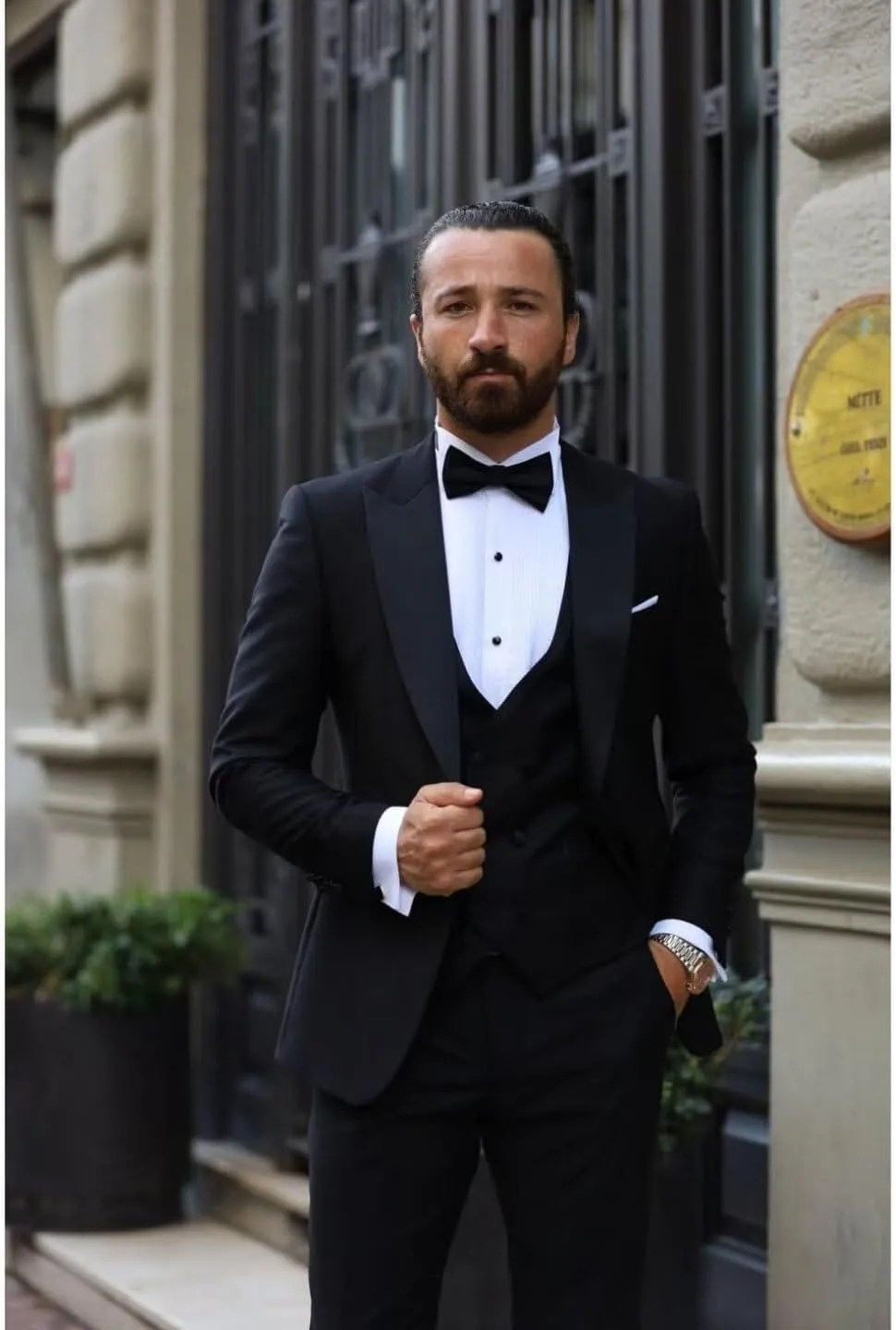 Tuxedos Double Breasted Vest Suits for Men 3 Piece Slim Fit Suit One Button Peak Lapel Blazer Vest Pants Sets
