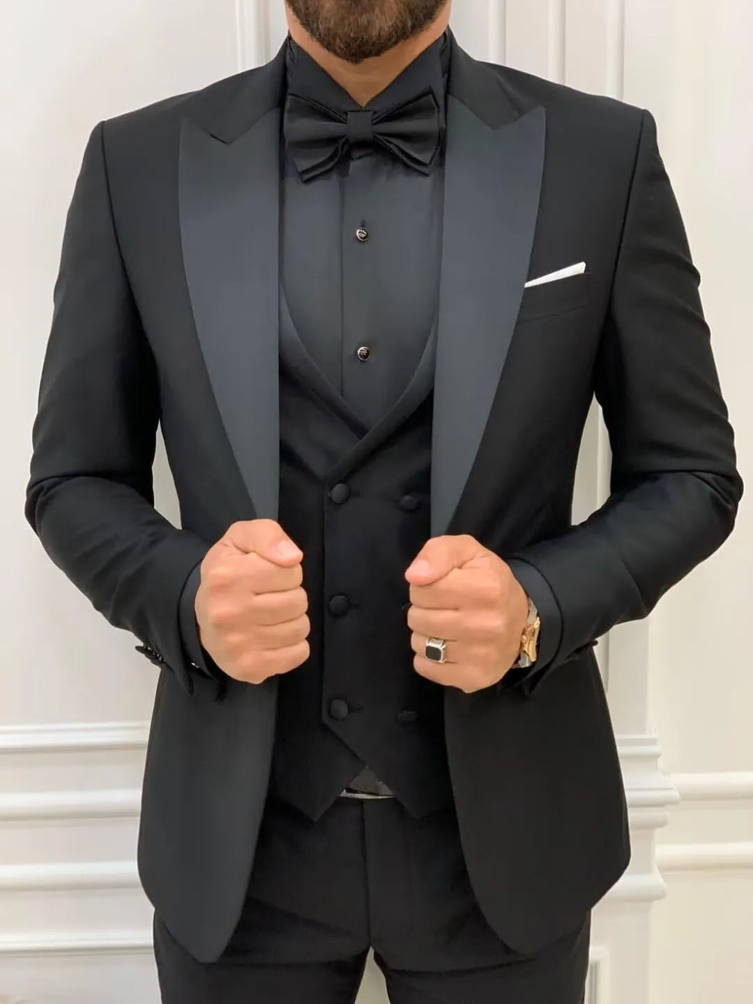Tuxedos Double Breasted Vest Suits for Men 3 Piece Slim Fit Suit One Button Peak Lapel Blazer Vest Pants Sets