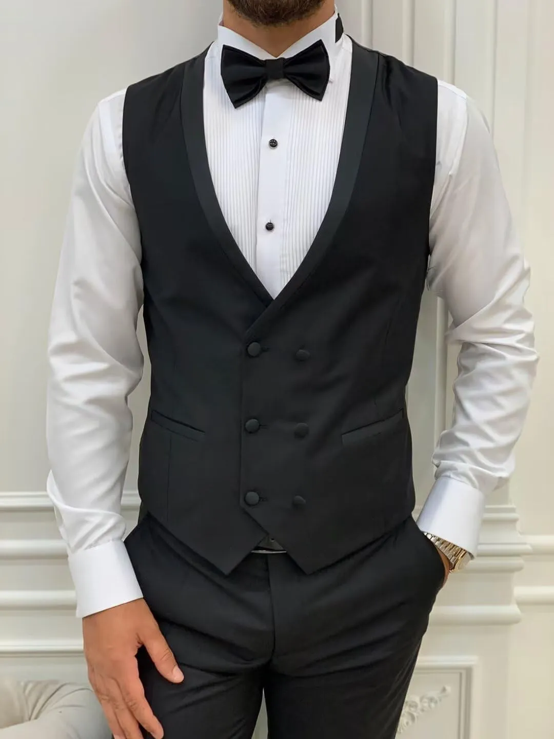 Tuxedos Double Breasted Vest Suits for Men 3 Piece Slim Fit Suit One Button Peak Lapel Blazer Vest Pants Sets