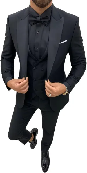 Tuxedos Double Breasted Vest Suits for Men 3 Piece Slim Fit Suit One Button Peak Lapel Blazer Vest Pants Sets
