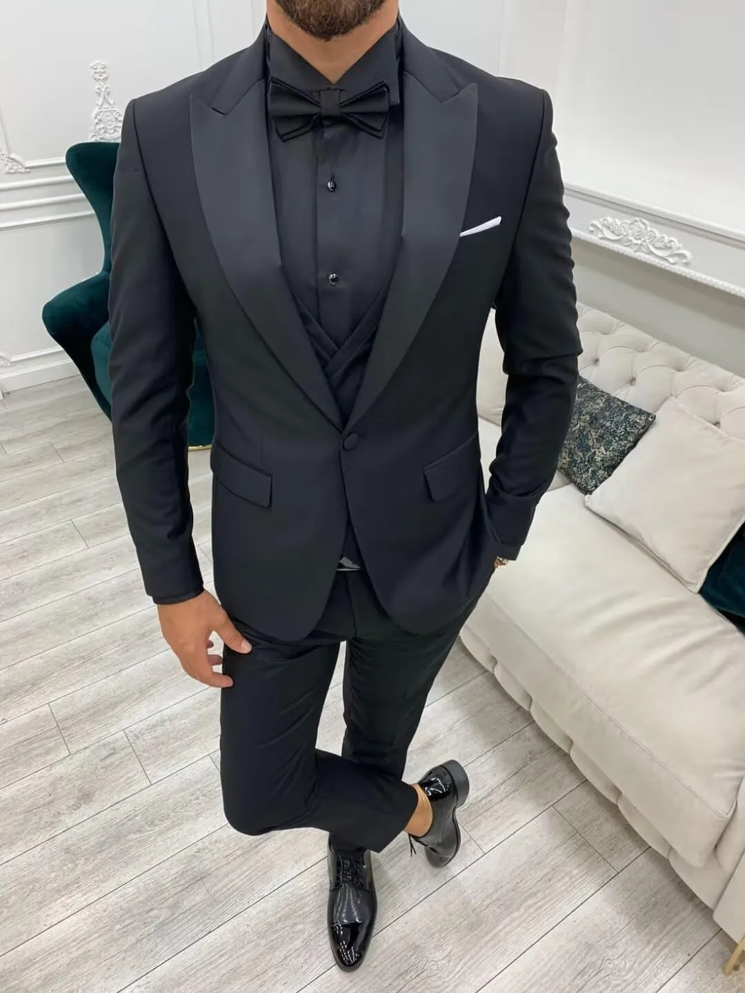 Tuxedos Double Breasted Vest Suits for Men 3 Piece Slim Fit Suit One Button Peak Lapel Blazer Vest Pants Sets