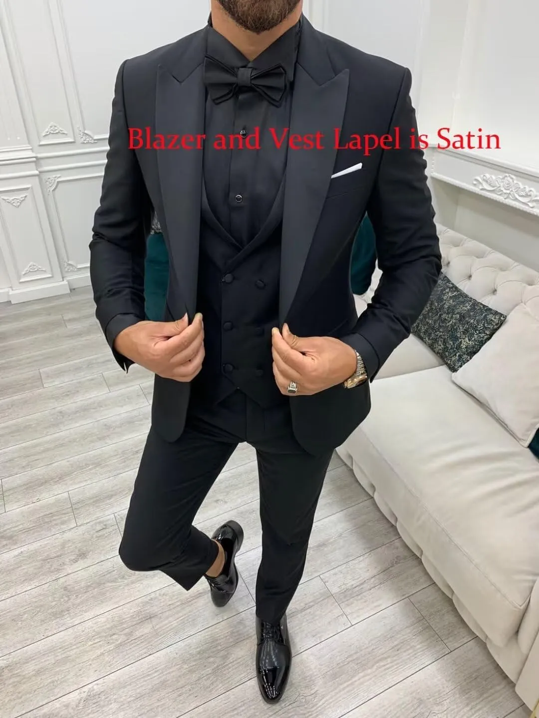 Tuxedos Double Breasted Vest Suits for Men 3 Piece Slim Fit Suit One Button Peak Lapel Blazer Vest Pants Sets