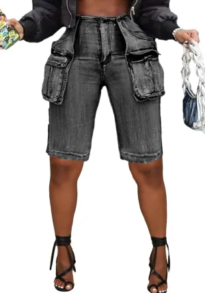 Unybwonn Women Jean Shorts Cargo High Waisted Straight Leg Denim Jorts Shorts Baggy Bermuda Short