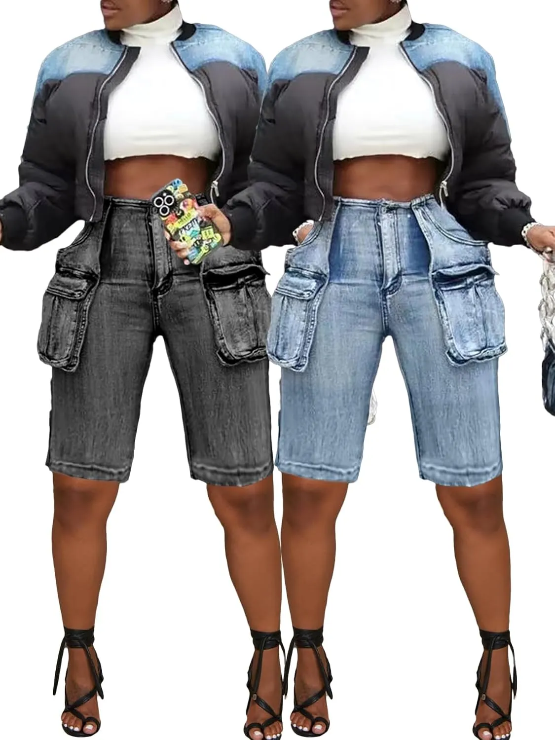 Unybwonn Women Jean Shorts Cargo High Waisted Straight Leg Denim Jorts Shorts Baggy Bermuda Short