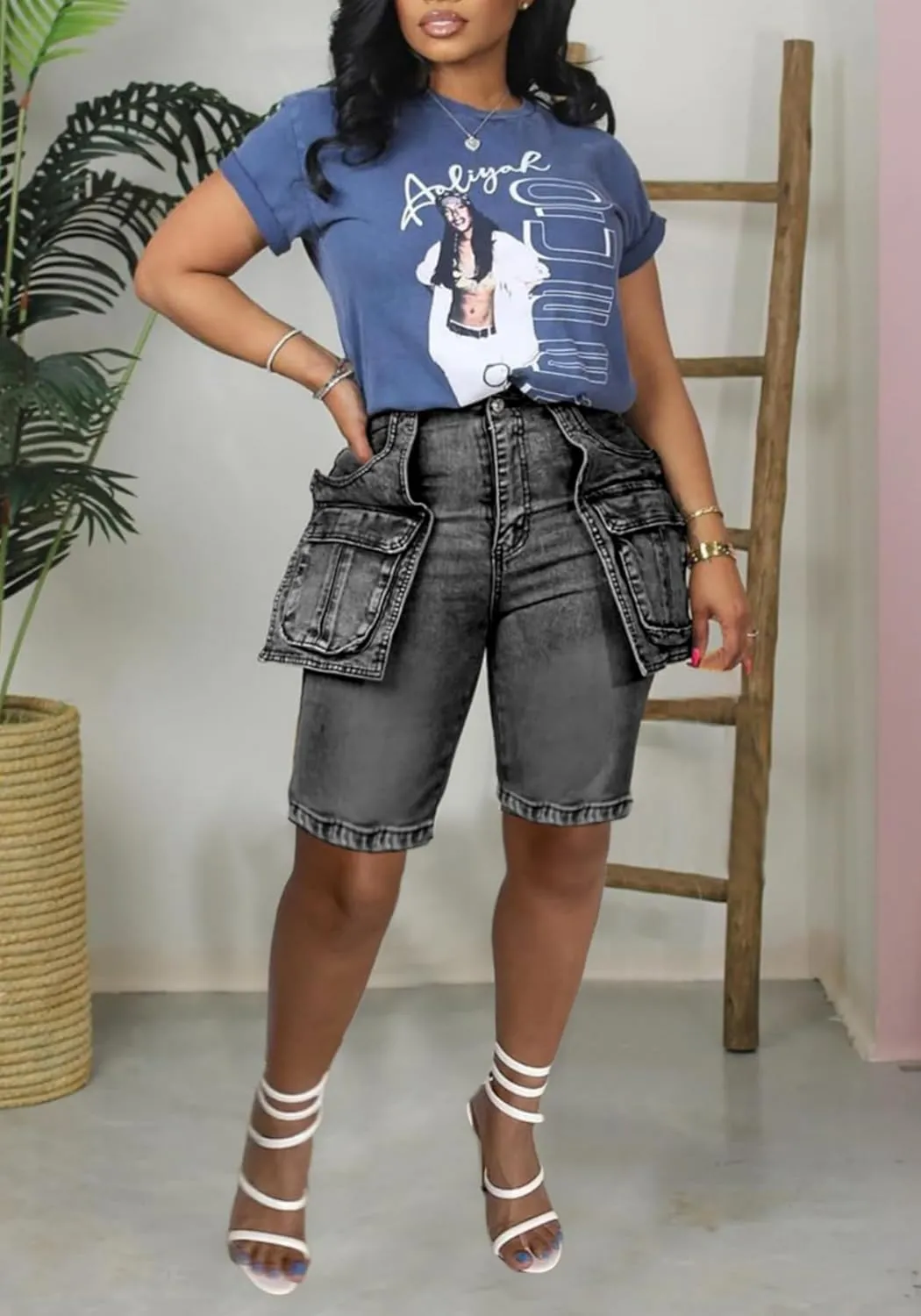 Unybwonn Women Jean Shorts Cargo High Waisted Straight Leg Denim Jorts Shorts Baggy Bermuda Short