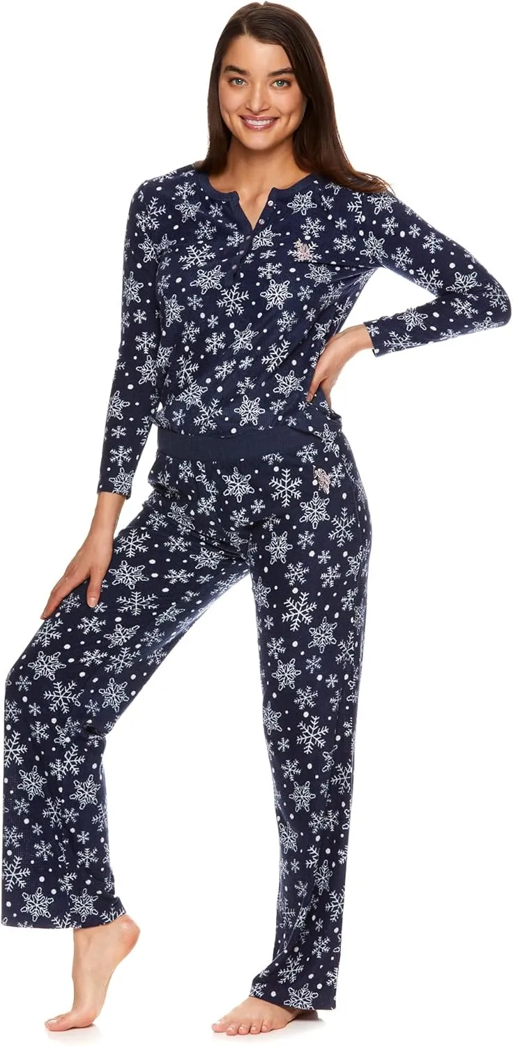 U.S. Polo Assn. 2-Piece Pajamas for Women Set, Long Sleeve PJ Sets for Women, Ladies Sleepwear, Mom Gifts
