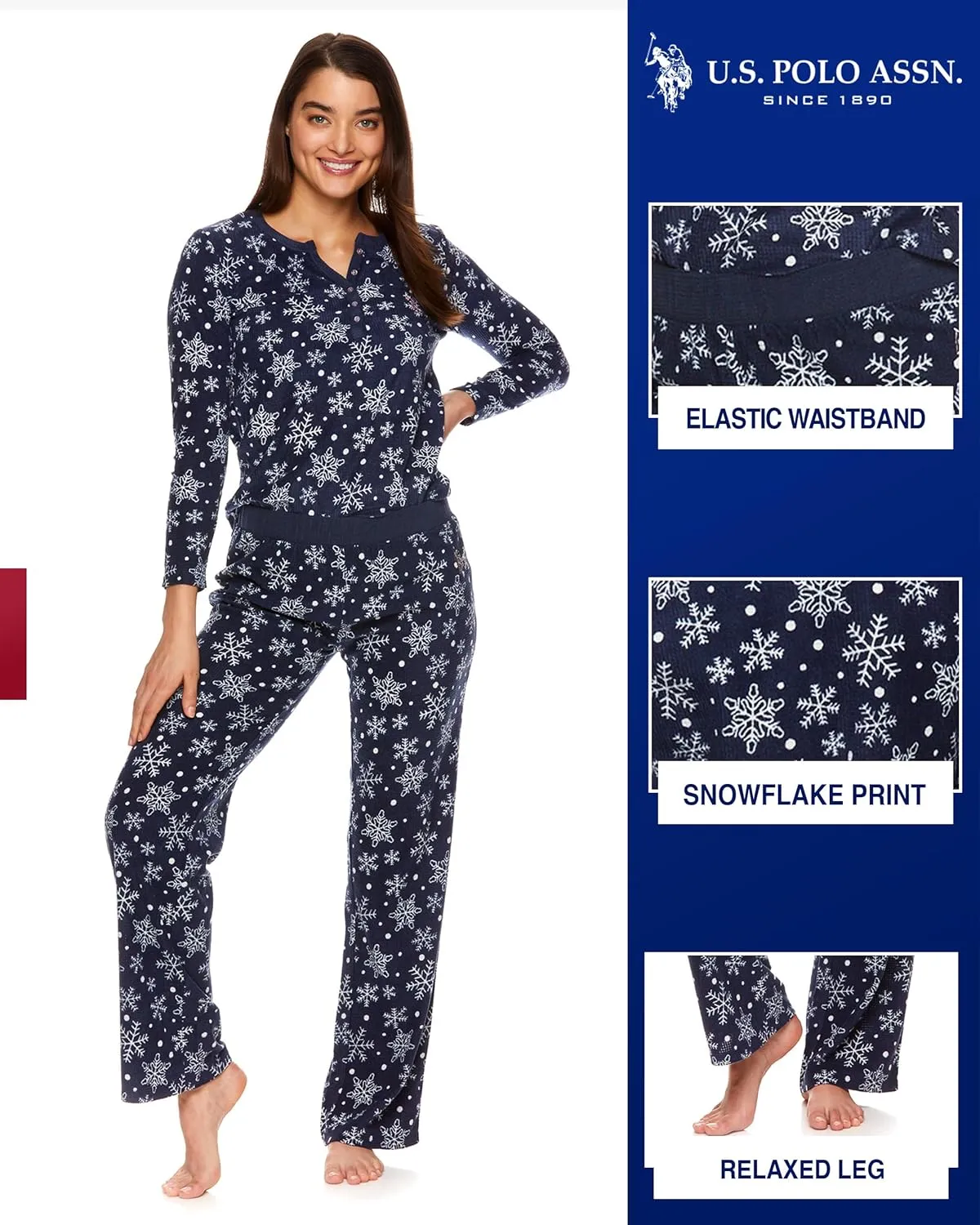 U.S. Polo Assn. 2-Piece Pajamas for Women Set, Long Sleeve PJ Sets for Women, Ladies Sleepwear, Mom Gifts