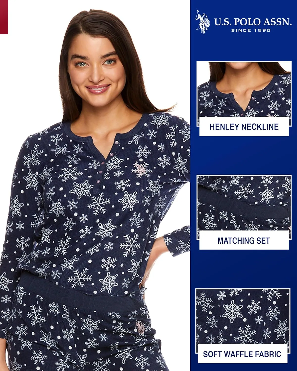 U.S. Polo Assn. 2-Piece Pajamas for Women Set, Long Sleeve PJ Sets for Women, Ladies Sleepwear, Mom Gifts