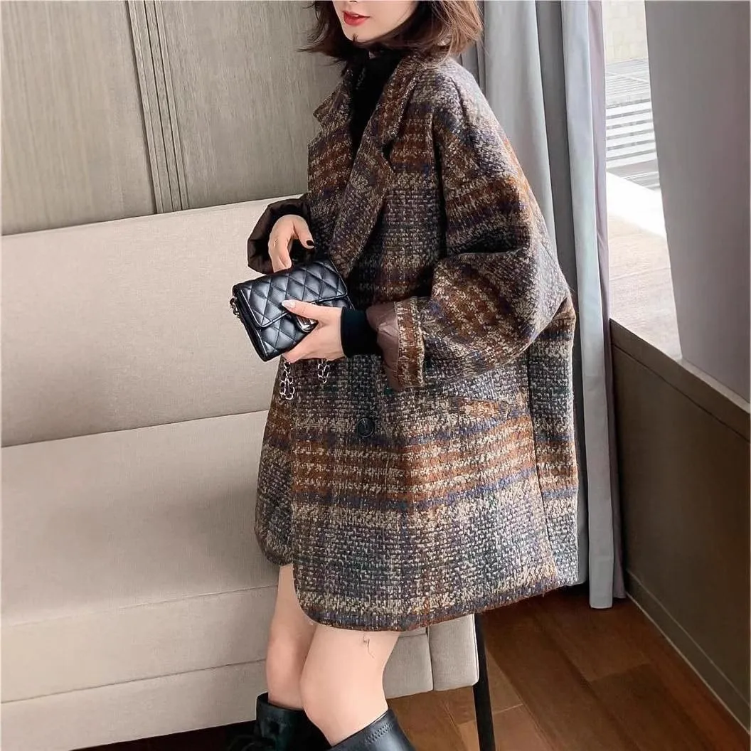 utcoco Womens Notched Lapel Pea Coat Double Breasted Open Front Winter Wool Blend Jackets Overcoat