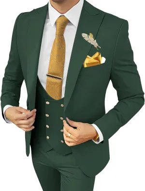 Wangyue Men's Suits 3 Piece Slim Fit Suits for Men Double Breasted Suit Men Business Wedding Prom Tuxedo Suit