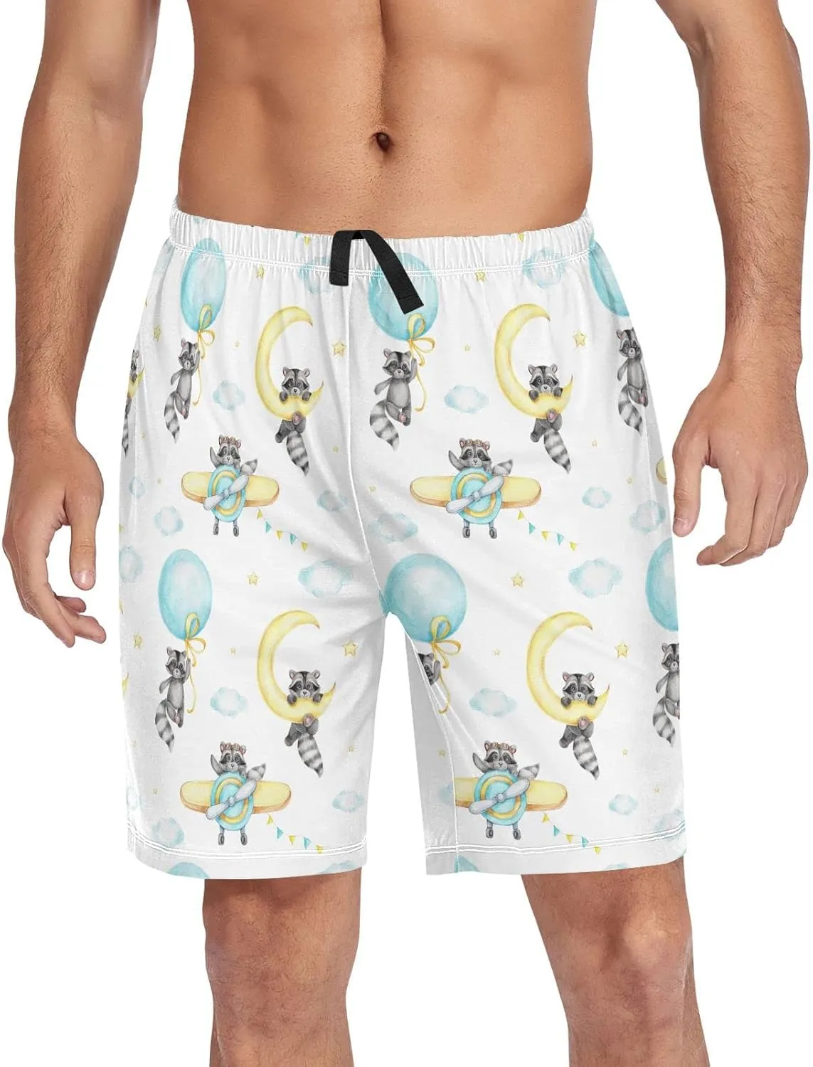 Watercolor Raccoons Cloud Star Moon Pattern Men's Pajama Pants Shorts Sleepwear Lounge Pajama Bottoms