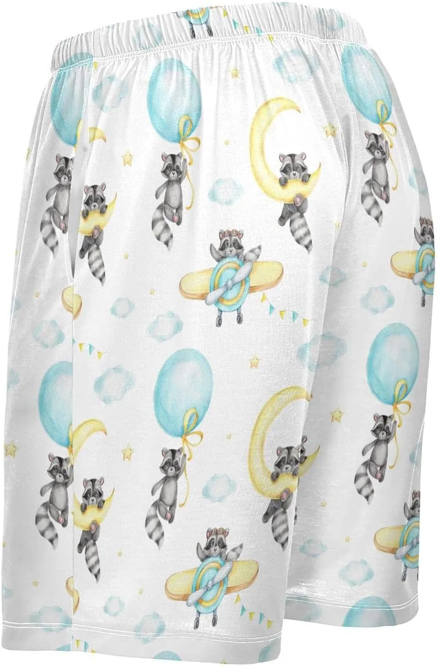 Watercolor Raccoons Cloud Star Moon Pattern Men's Pajama Pants Shorts Sleepwear Lounge Pajama Bottoms