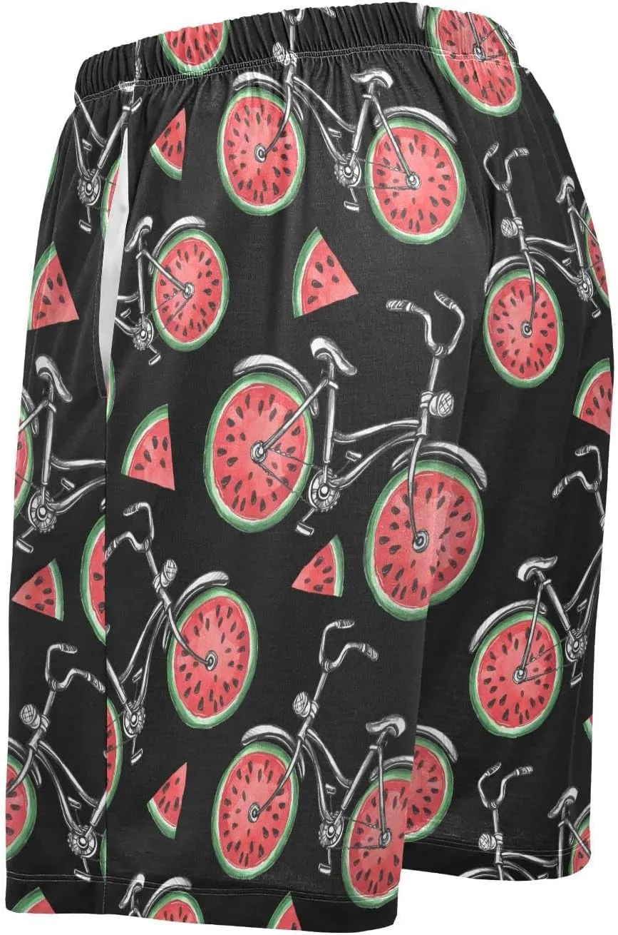 Watercolor Watermelon Bicycle Pattern Colorful Summer Men's Pajama Pants Shorts Sleepwear Lounge Pajama Bottoms
