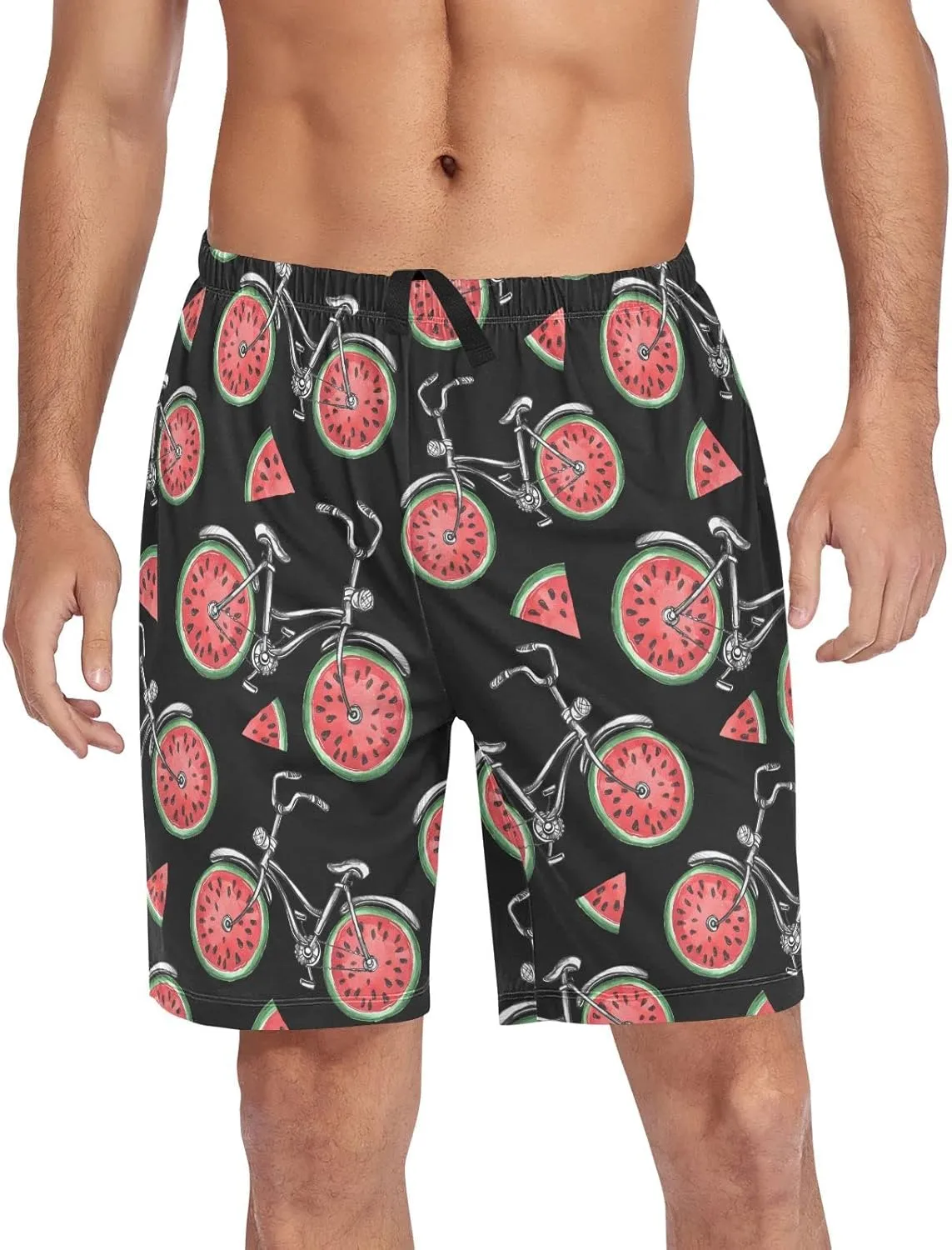 Watercolor Watermelon Bicycle Pattern Colorful Summer Men's Pajama Pants Shorts Sleepwear Lounge Pajama Bottoms