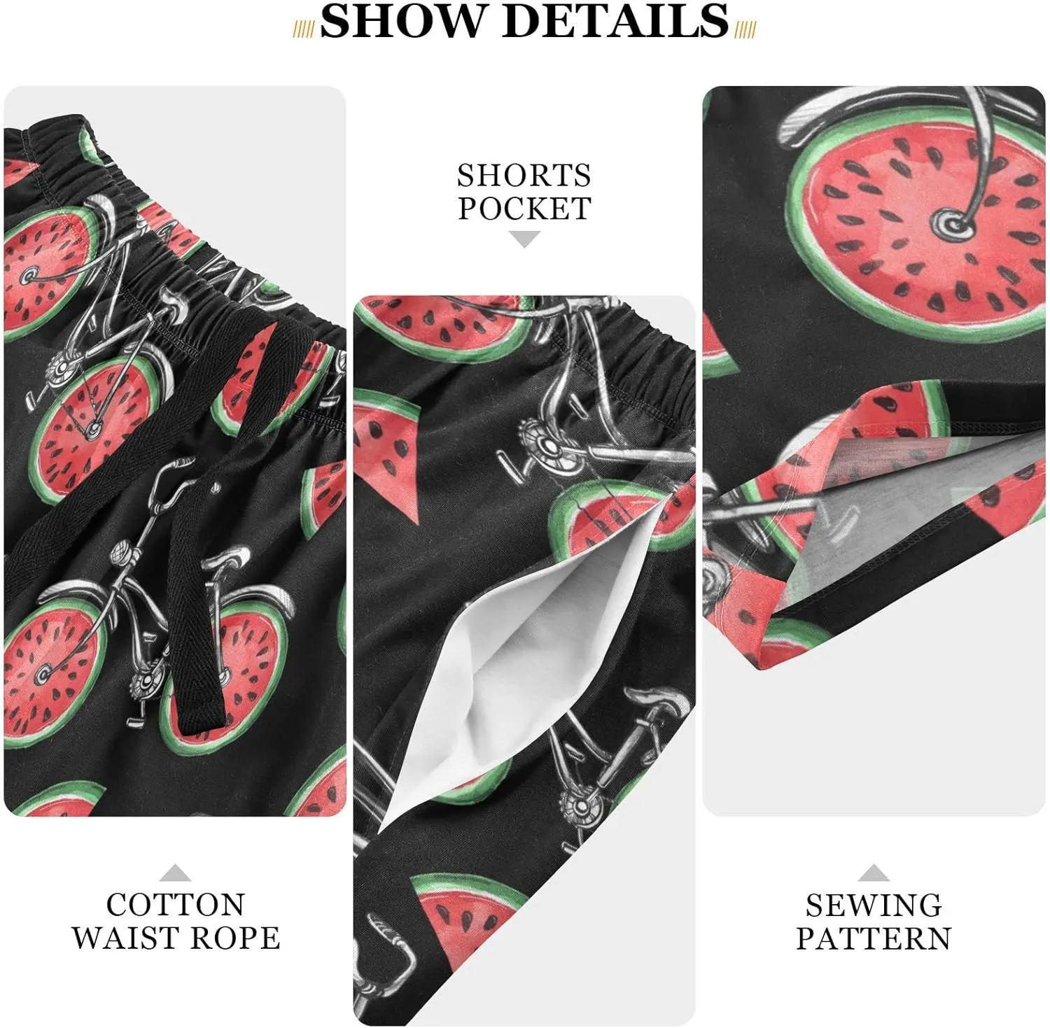 Watercolor Watermelon Bicycle Pattern Colorful Summer Men's Pajama Pants Shorts Sleepwear Lounge Pajama Bottoms