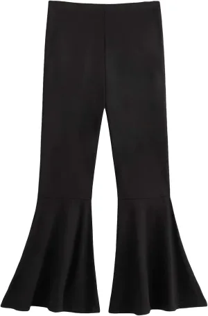 WDIRARA Girl's Flare Pants High Waisted Elastic Waist Bell Bottom Casual Pants