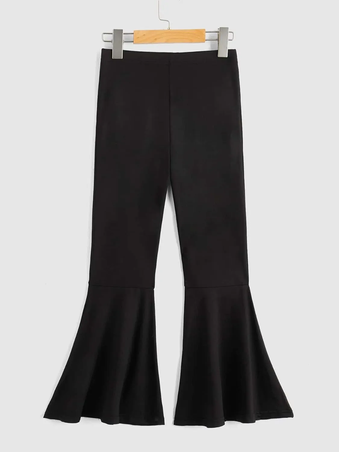 WDIRARA Girl's Flare Pants High Waisted Elastic Waist Bell Bottom Casual Pants