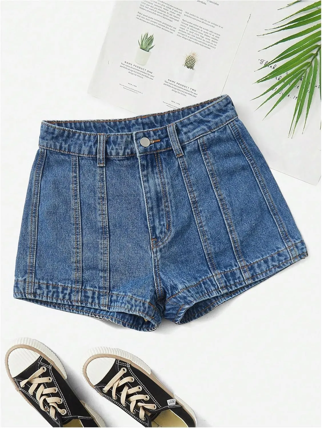 WDIRARA Women's High Waisted Denim Shorts Straight Leg Summer Jean Shorts with Pockets