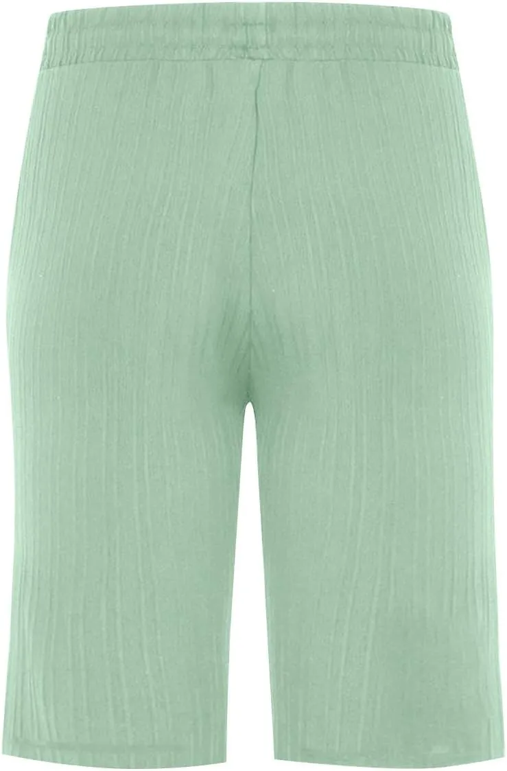 WENKOMG1 Cotton Linen Shorts for Men, Textured Lightweight Summer Shorts Elastic Waist Drawstring Solid Beach Shorts