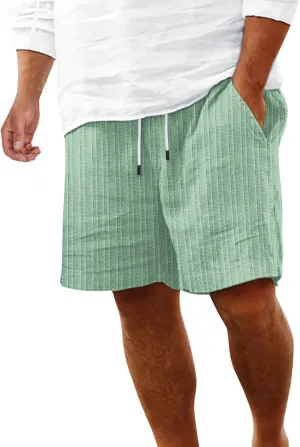 WENKOMG1 Cotton Linen Shorts for Men, Textured Lightweight Summer Shorts Elastic Waist Drawstring Solid Beach Shorts