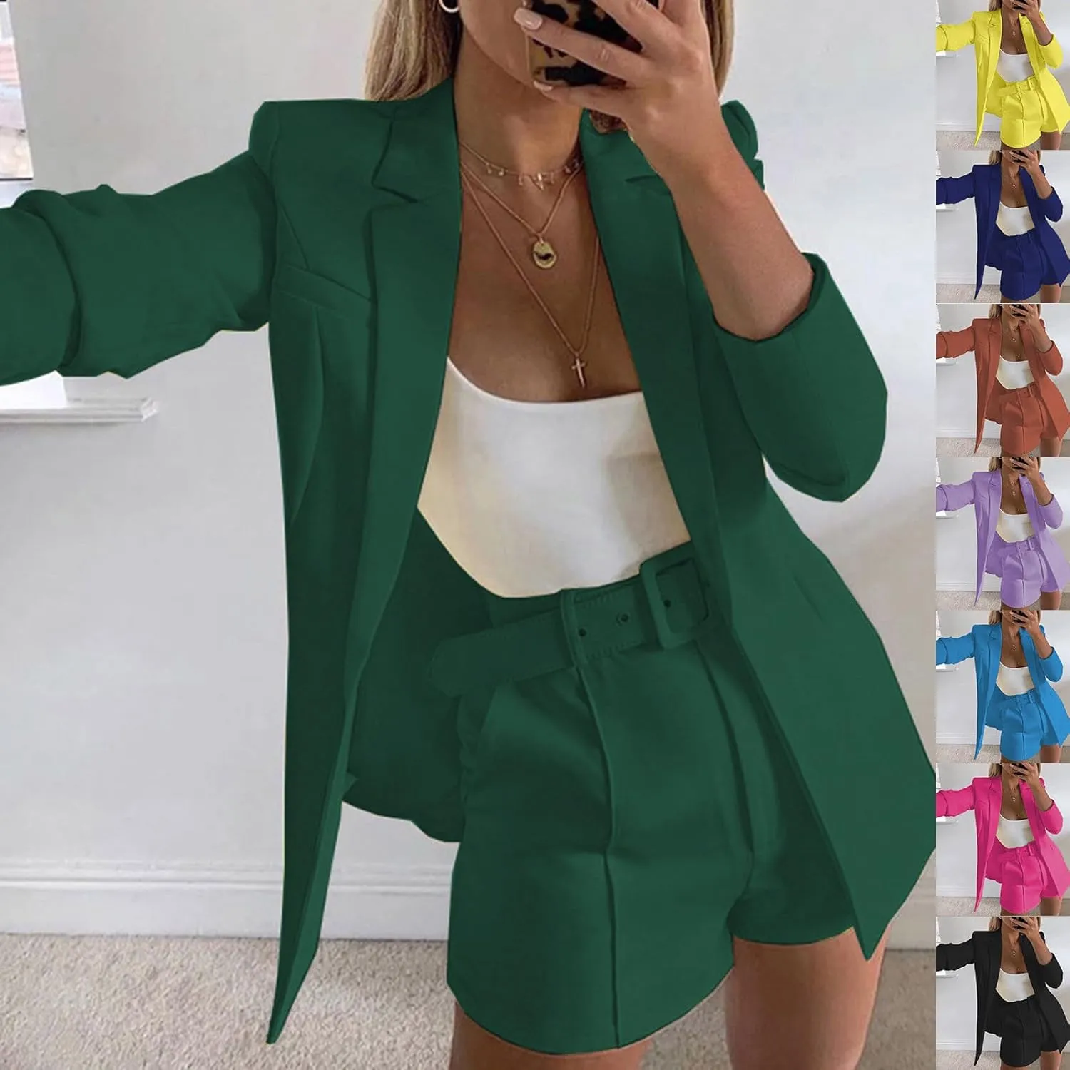 Wkishenl Women's Blazer Loose Casual Long Sleeve Cardigan Coats Solid Business Work Suits Open Front Lapel Collar Blazers