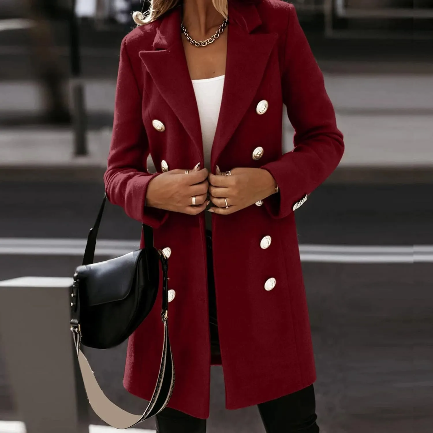 Woman Artificial Wool Elegant Blend Coat Slim Female Long Coat Casual Winter Outfits for Women Cold Weather