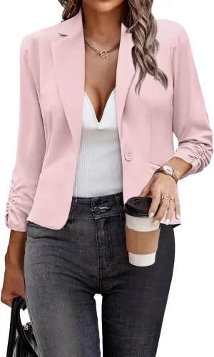 Women Blazers Casual Croppped Cardigan Lightweight 3/4 Sleeve Button Front Knit Blazer Jacket Open Front