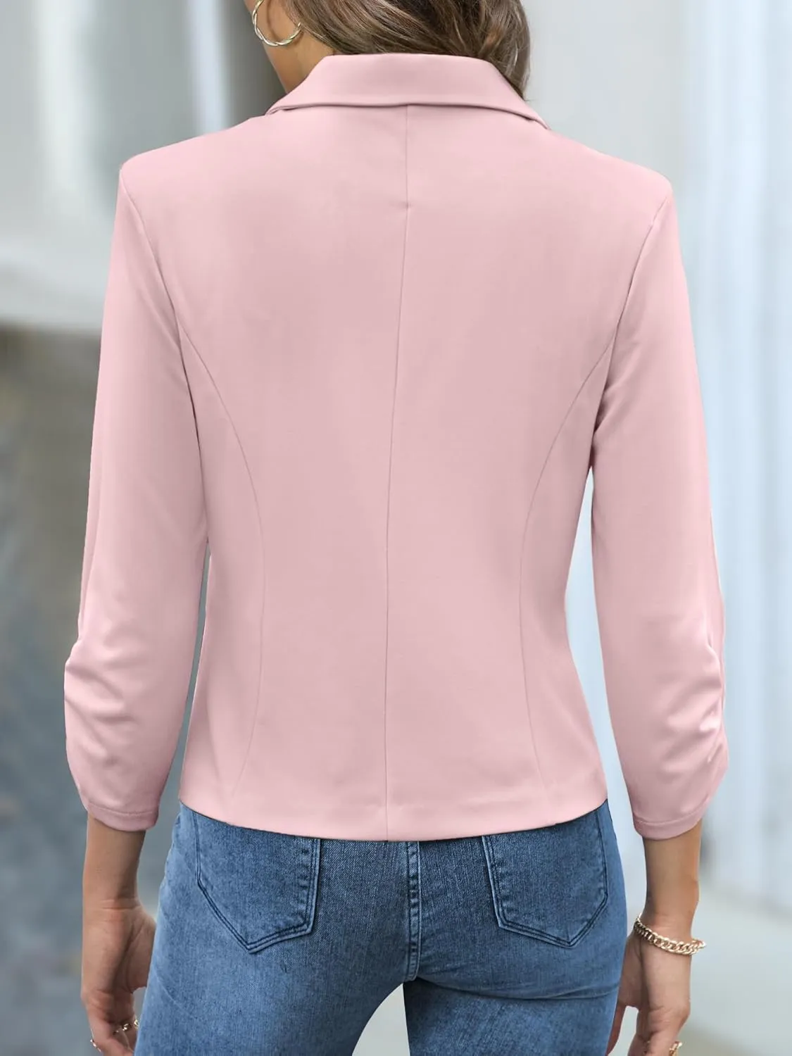 Women Blazers Casual Croppped Cardigan Lightweight 3/4 Sleeve Button Front Knit Blazer Jacket Open Front