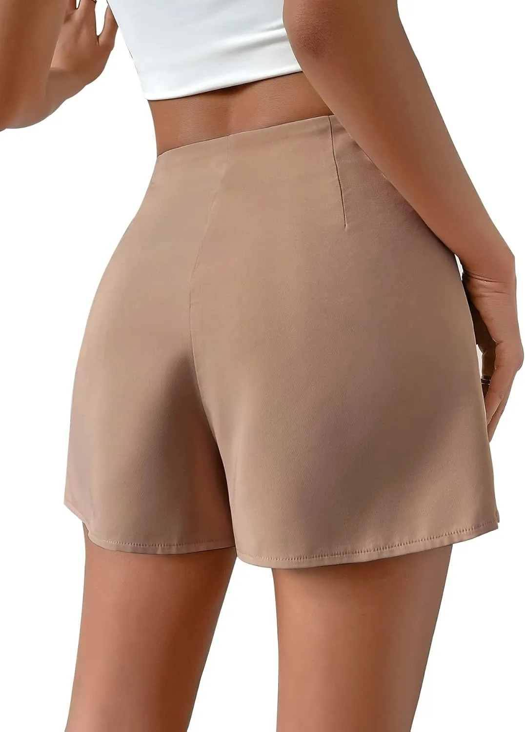 Women Casual Shorts High Waist Side Button Ruched Comfy Shorts Solid Ruffle Summer Dressy Shorts