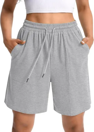 Women Cotton Sweat Shorts Casual Summer High Waist Loose Drawstring Athletic Shorts with Pockets