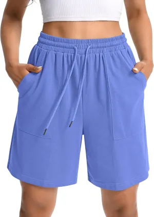 Women Cotton Sweat Shorts Casual Summer High Waist Loose Drawstring Athletic Shorts with Pockets